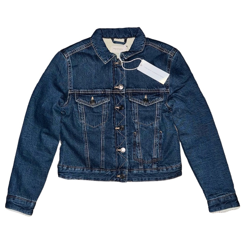 French Connection Borg Trim Denim Jacket In Blue // U.S. Size 4